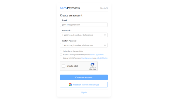 Créer un compte Nowpayments