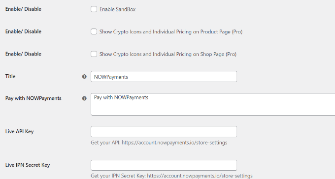 输入实时 API 和 IPN 密钥