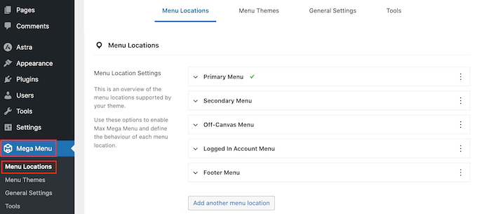 Enabling mega menus on different areas of a WordPress website or blog