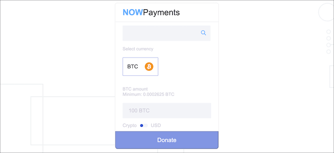 NOWPayments Bitcoin screen