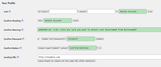 Profile settings