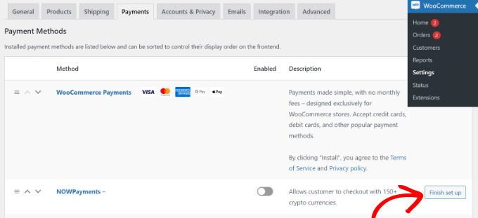 Set up nowpayments in WooCommerce