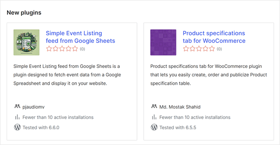 Newly released WordPress plugins without star ratings