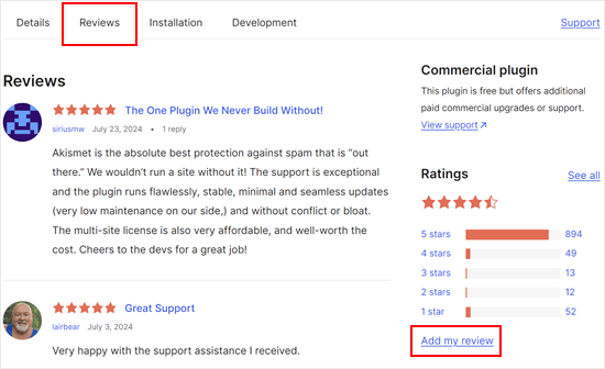 Adding a plugin review in WordPress