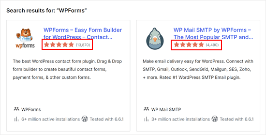 The star ratings on the WordPress plugin directory page