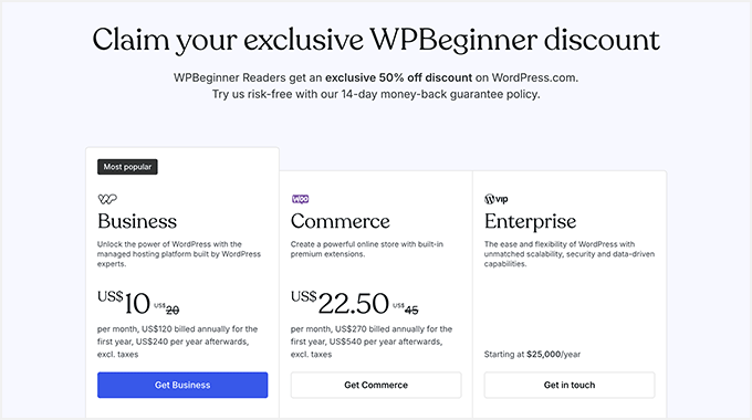 WordPress.com pricing plans