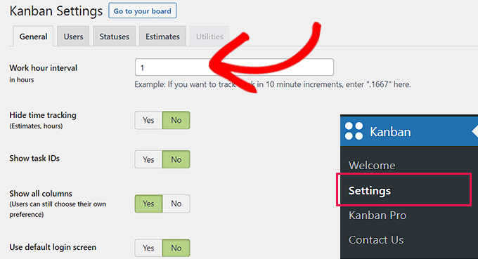 Configure General settings of the kanban board