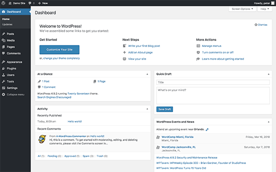 WordPress dashboard