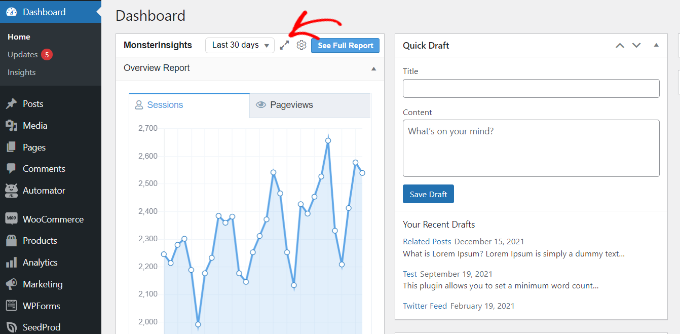 Dashboard widget stats