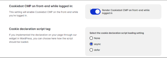 为登录用户启用 Cookiebot