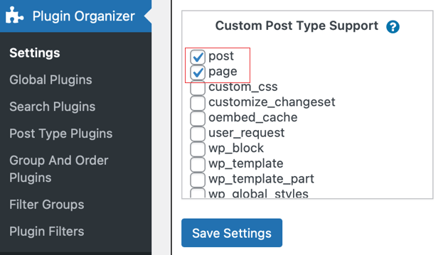 Plugin Organizer Custom Post Type Support