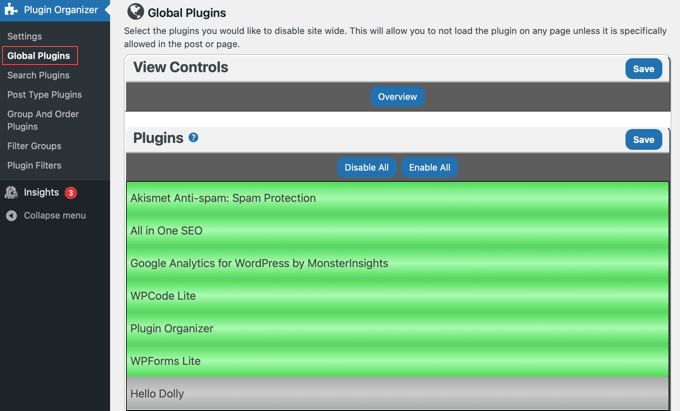 Plugin Organizer Global Plugins