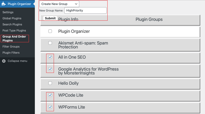 Adding Plugins to a New Plugin Group in Plugin Organizer