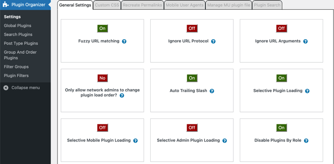 Plugin Organizer Settings