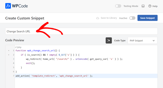 Adding a title to the WordPress code snippet