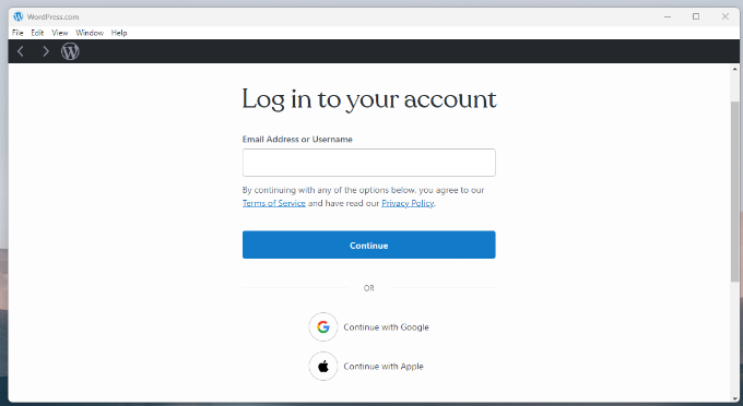 Log in to account