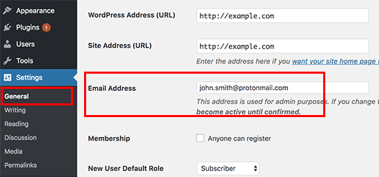 Adding admin email address in WordPress