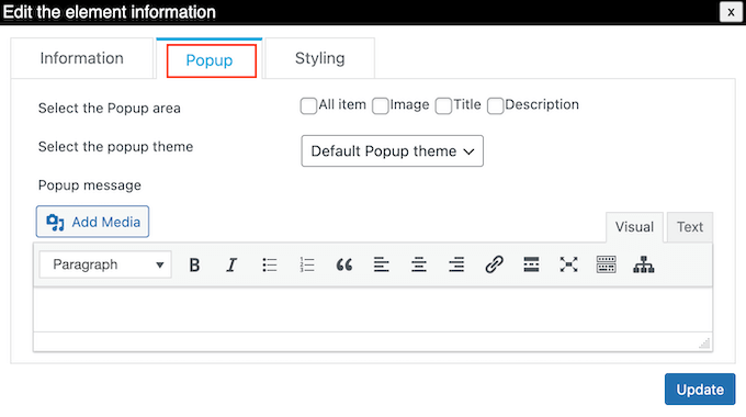 Adding popups to a staff chart in WordPress