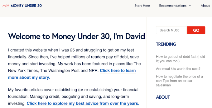 Money Under 30's homepage