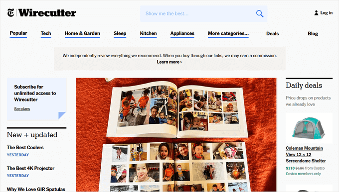 Wirecutter affiliate marketing website