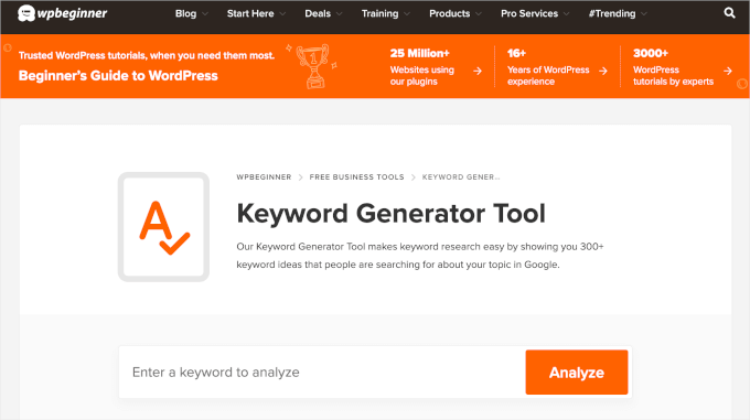 WPBeginner's keyword generator tool