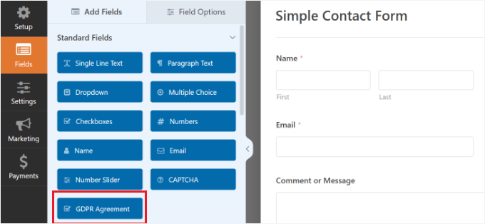 Add the GDPR agreement field