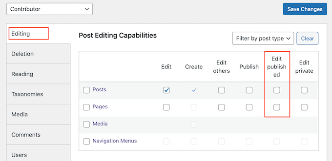 Editing contributor permissions using a free WordPress plugin