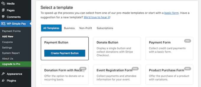 Creating a credit card payment button