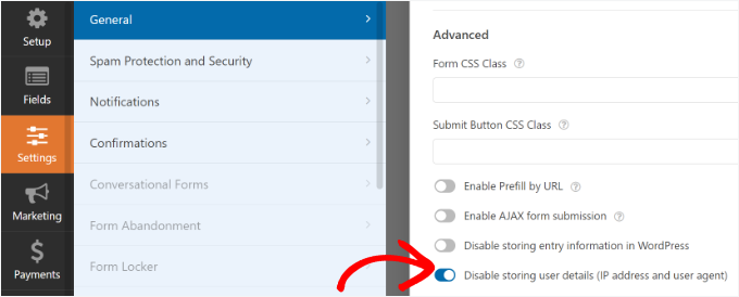 Disable storing user details-settings