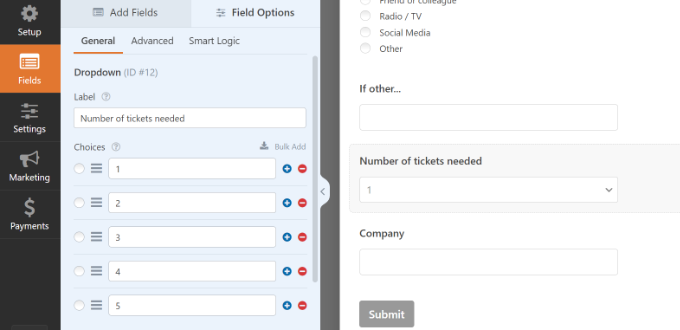 Edit existing field in registration form