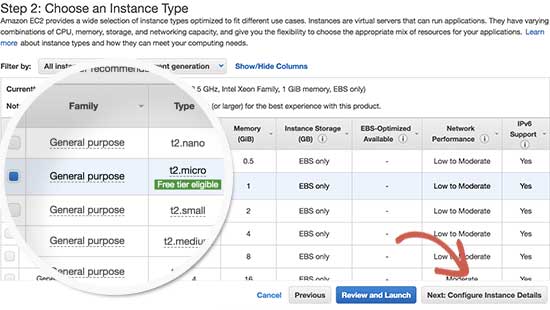 Select instance type