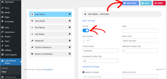 Edit login form fields