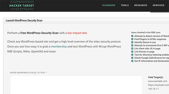 Escaneo de seguridad de WordPress