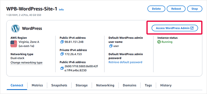 AWS access WordPress admin without domain name