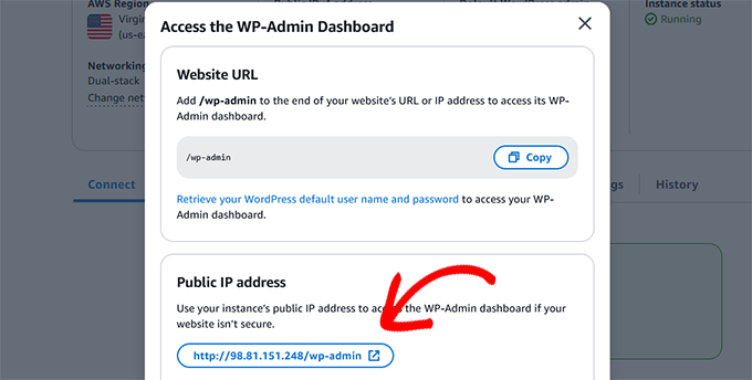 AWS login to WordPress using public ip address