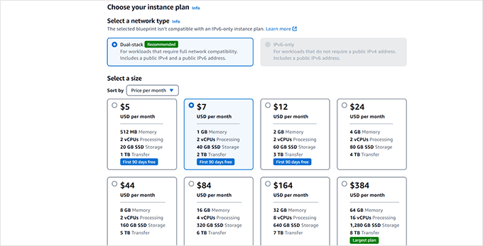 Choose a server size for your AWS VPS