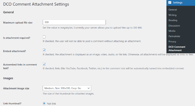 Change DCO comment attachment settings