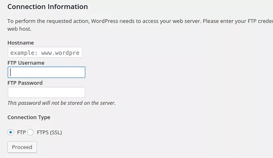 WordPress asking for FTP information