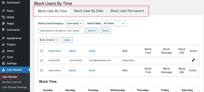 User Blocker Settings