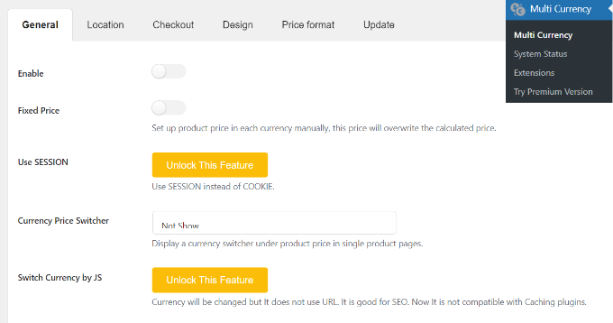 CURCY general settings