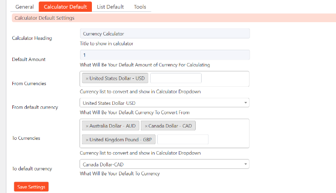 Edit calculator layout settings