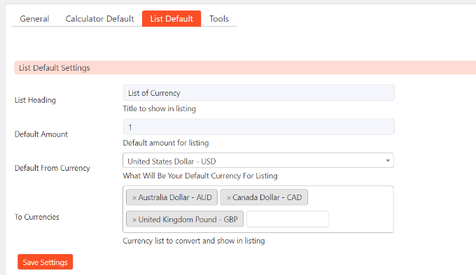 Edit list layout settings