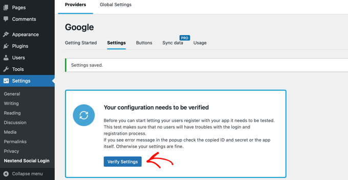 Click Verify Settings to Make Sure the Google App Is Working Correctly