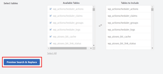 Select all tables in Search & Replace Everything