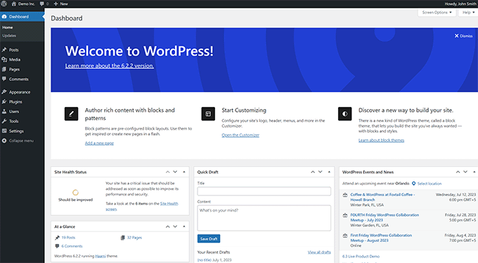 WordPress 仪表板