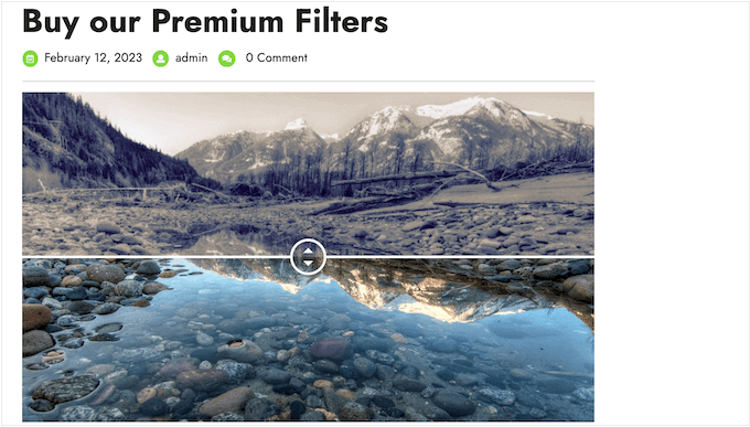 An example of a before and after slider in WordPress