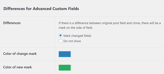 Marking changes to an advanced custom field with the Revision Manager TMC plugin