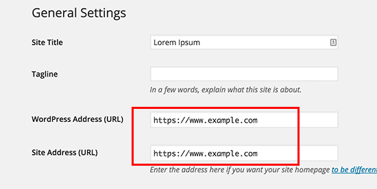 WordPress URL settings