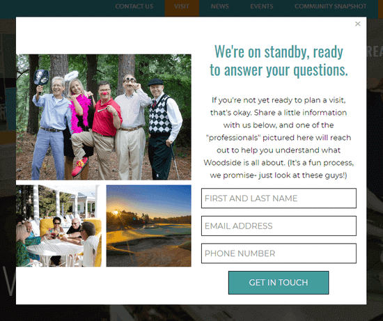 WoodSide Communities real estate popup example