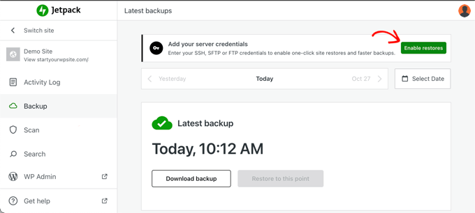 Enable Restores in Jetpack Backup